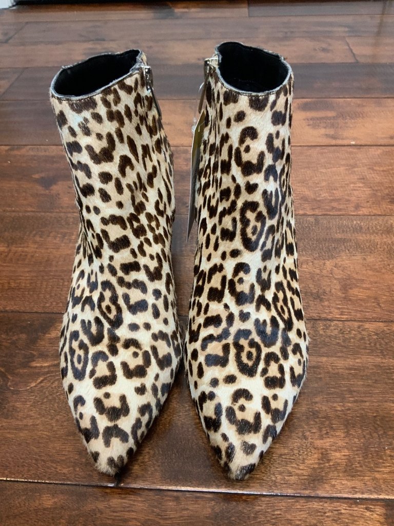 Sam Edelman Kinzey Brown Leopard Print Calf Hair Ankle Booties Heels, Size 7.5